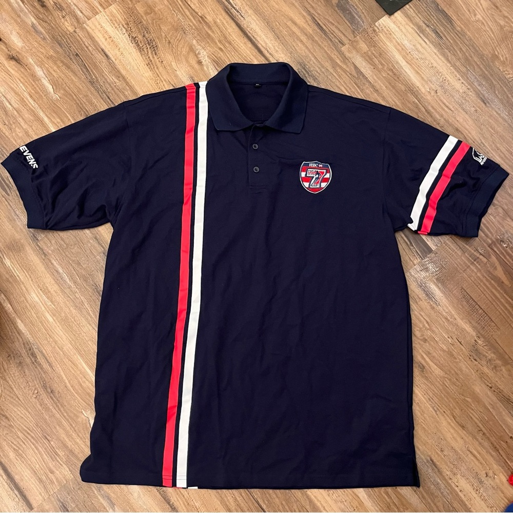 Mens rhino rugby sevens team USA big logo striped polo shirt sz XL blue red